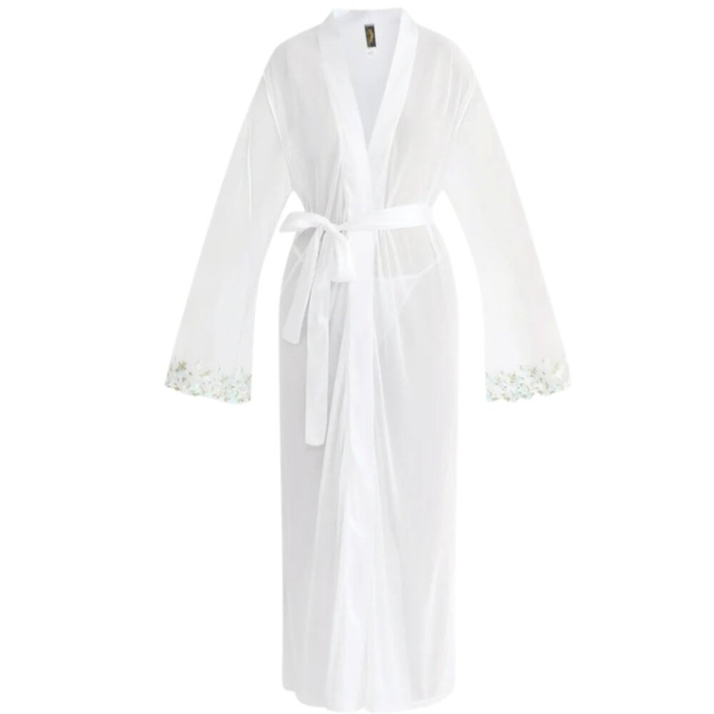 White Embroidered Sheer Robe